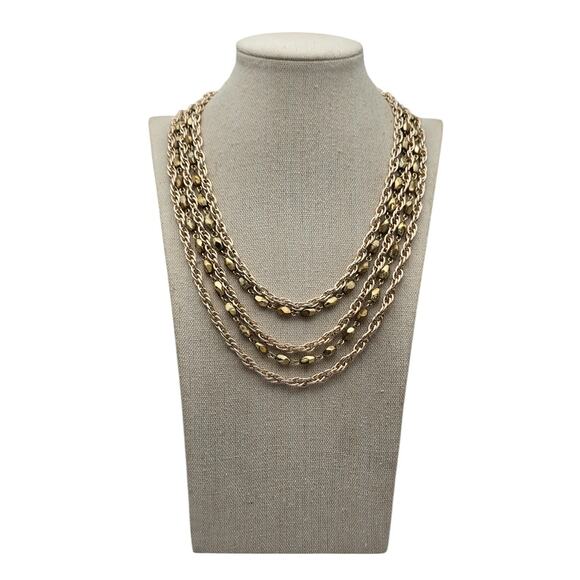 Coro Multi-Strand Gold-Tone Chain Mid-Century Vintage Necklace - Picture 2 of 7